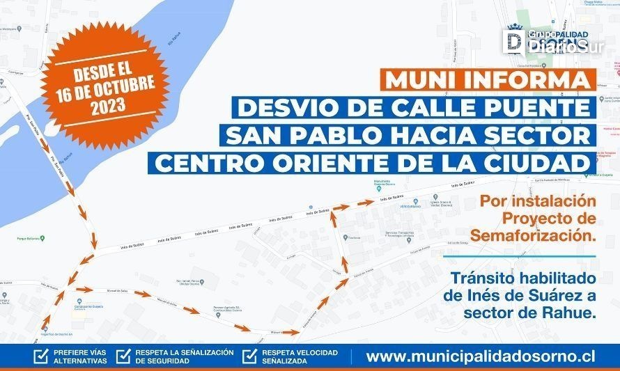 Desviarán tránsito en Osorno por trabajos viales