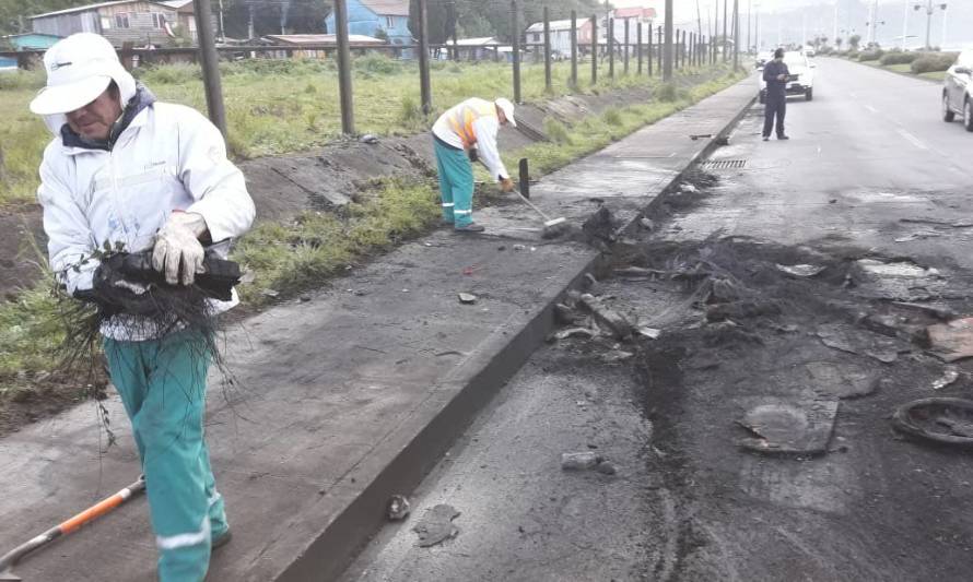 Personal municipal realizó jornada de limpieza tras manifestaciones en Puerto Montt