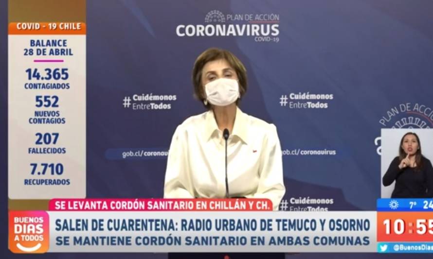 Minsal confirmó 552 nuevos contagios de Covid-19 en el país