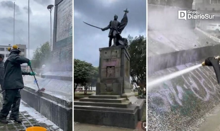 Limpian monumento al héroe de la Guerra del Pacífico, Eleuterio Ramírez 