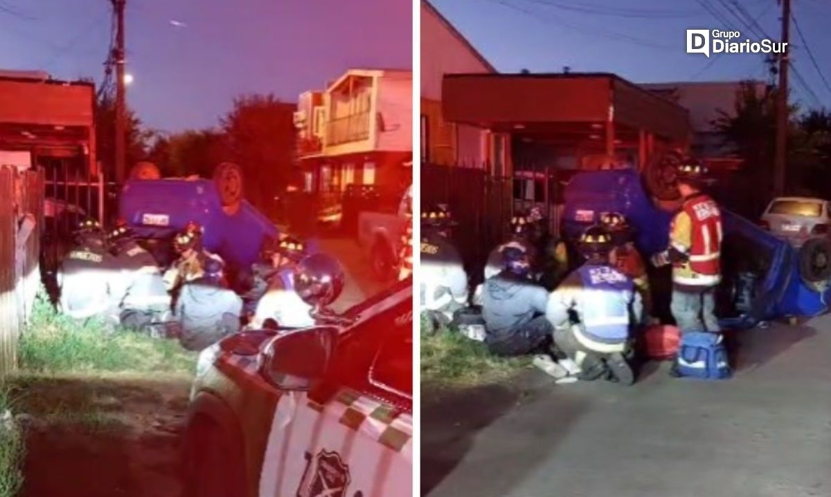 Auto volcó en medio de un pasaje en Osorno: hay dos lesionados 