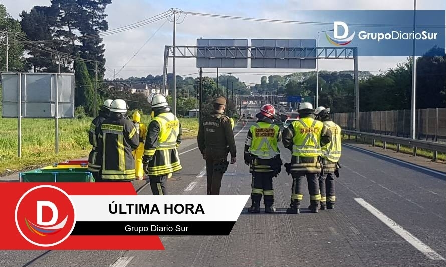 Casi cuatro horas duró corte de tránsito de Ruta 5 por derrame de ácido clorhídrico  